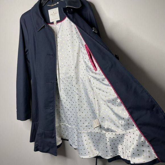 KATE SPADE Womens Blue Button-Front Ruffle-Trim Coat Medium M Lined Cotton-Blend - Picture 5 of 12